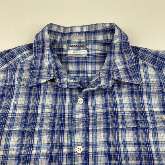 Columbia Button Up Shirt Men's XL Hike Fish Camp Lightweight Plaid Blue - Picture 7 of 8